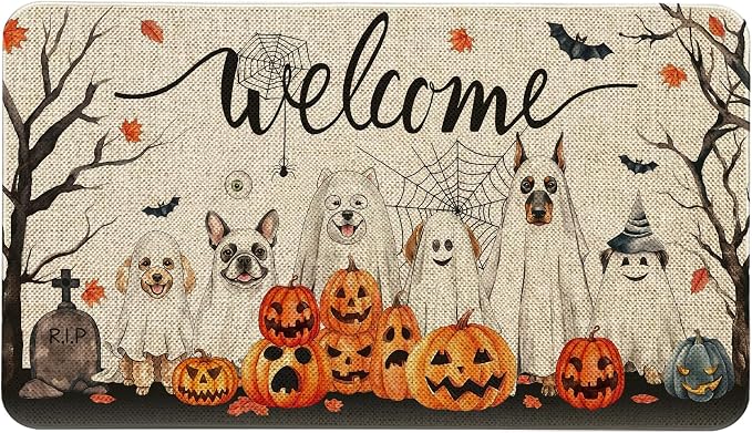 Maytycroco Halloween Ghost Dog Welcome Door Mat 30×17 Inch for Home Decor