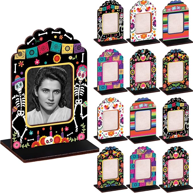 12 Pcs Day of the Dead Mini Wooden Picture Frames Altar Decor - skull plate