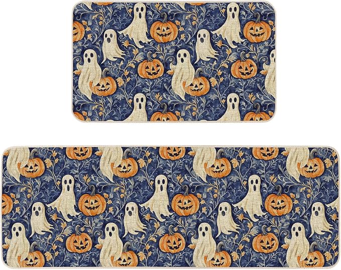 Boo Abstract Ghost Halloween Kitchen Rugs Set of 2 - skull carpet