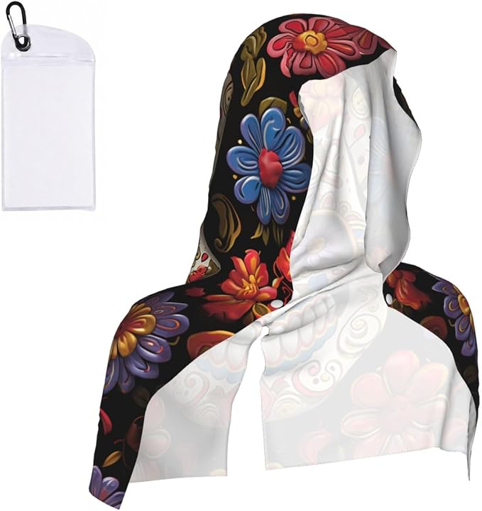 Sugar Skulls Cooling Hoodie Towel for Neck and Face,Absorbent Quick Dry Instant Cooling Towel for Neck and Face UPF 50 Sun Protection Neck Wraps for Hot Weather Running Camping Travel - skull hoodie