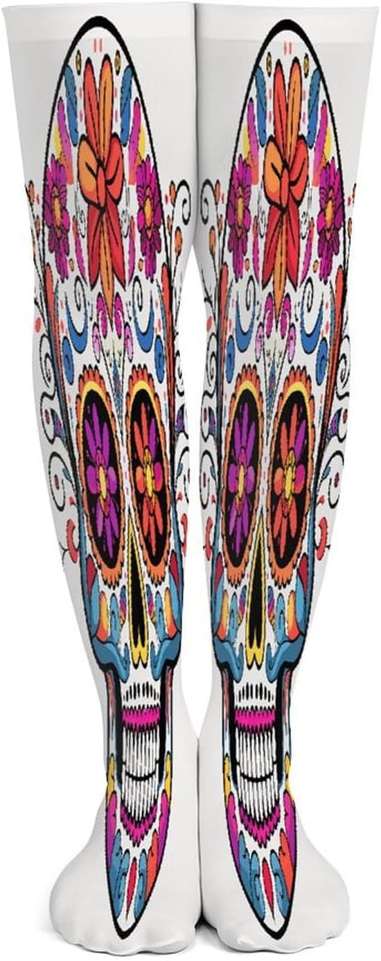 Sugar Skull Athletic Socks Sport Running Calf Socks Breathable Crew Socks for Men Women - sugar skull costume