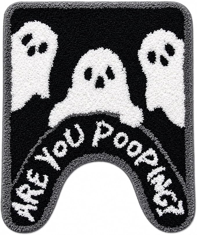 Black Ghost Halloween Bathroom Rug, Fun U-Shaped Toilet Rug - skull toilet mat