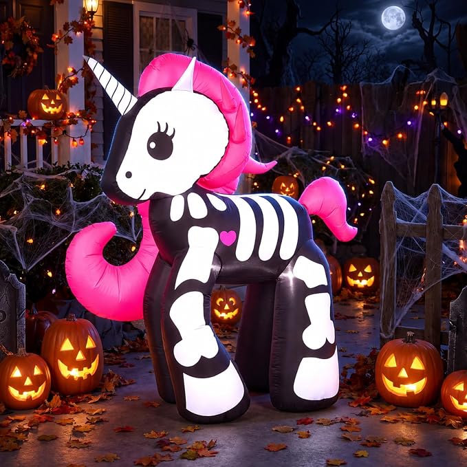 5FT Halloween Inflatable Skeleton Unicorn Outdoor Decorations - skull inflatable