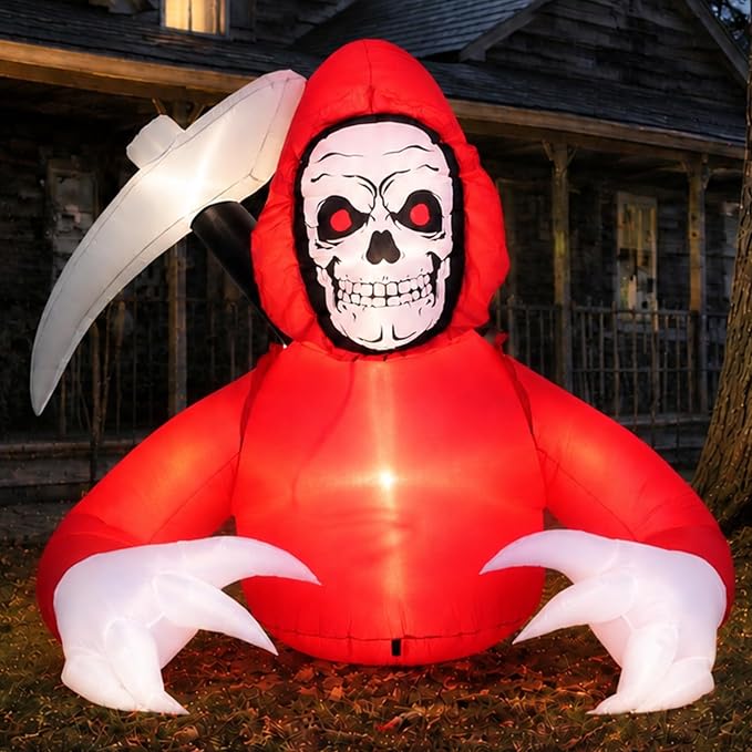 Halloween 6FT Red Grim Reaper Inflatable Outdoor Decorations - skull inflatable