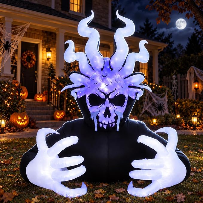 6FT Halloween Inflatable Octopus Death Reaper, Blow Up Decor - skull inflatable
