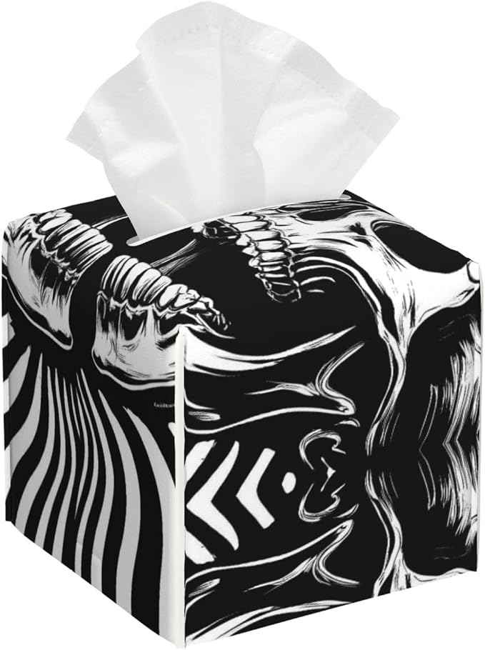 Psychedelic Skull Illusion Art for Square Tissue Box Cover Pu Leather, Decorative Cube Tissue Holder Tissue Box Organizer for Bathroom Vanity Desk Car Home - skull toilet paper