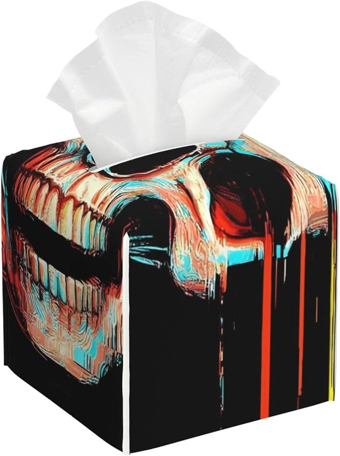 Skull for Square Tissue Box Cover Pu Leather, Decorative Cube Tissue Holder Tissue Box Organizer for Bathroom Vanity Desk Car Home - skull toilet paper