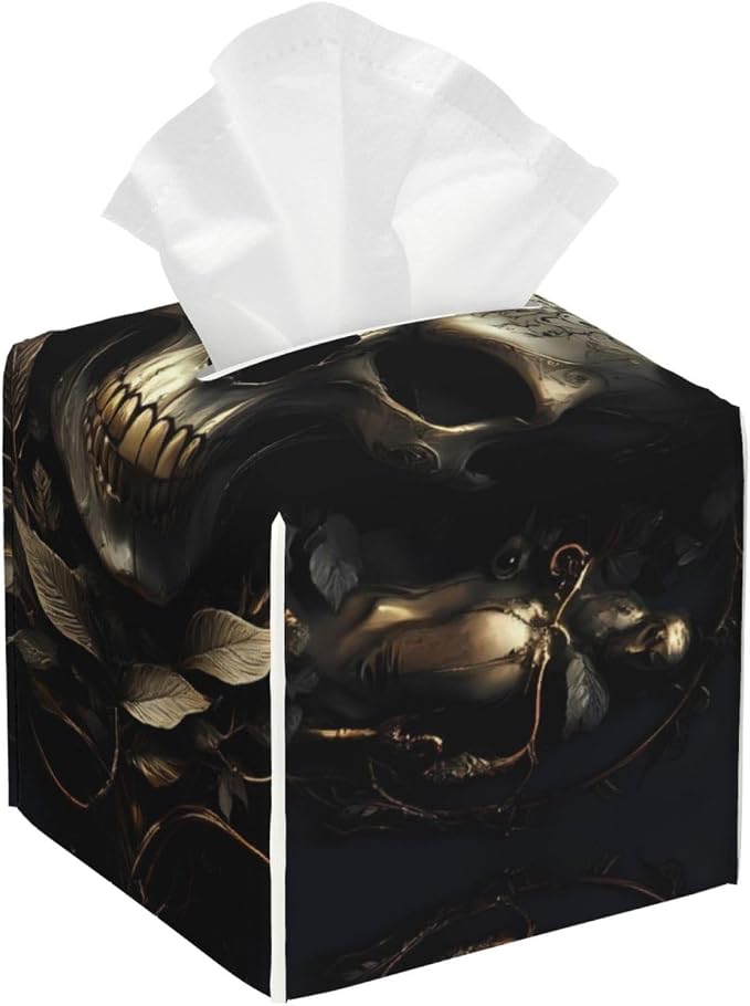 Vintage Ornate Skull for Square Tissue Box Cover Pu Leather, Decorative Cube Tissue Holder Tissue Box Organizer for Bathroom Vanity Desk Car Home - skull toilet paper