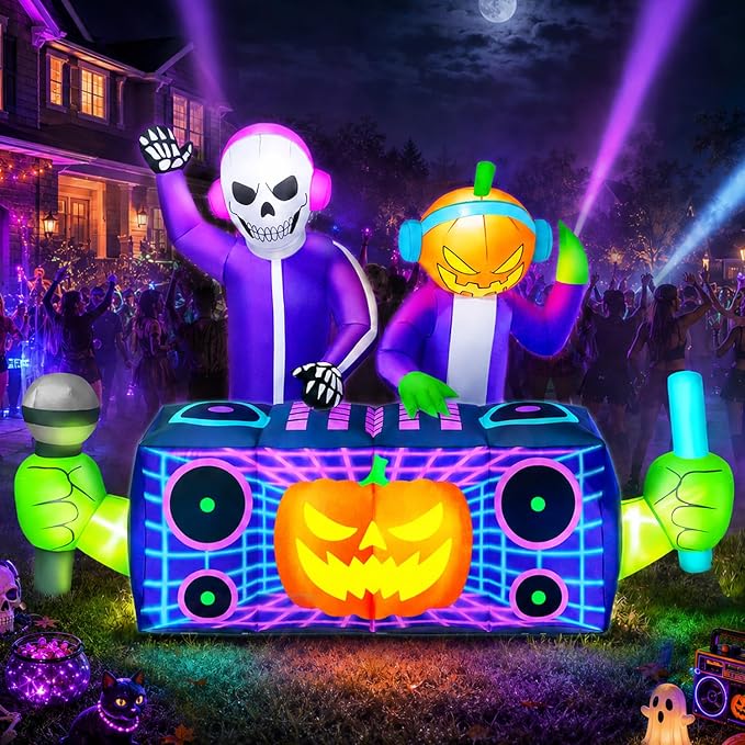 8FT Halloween Inflatables Decorations Outdoor Skeleton Pumpkin DJ Duo Ghost - skull inflatable