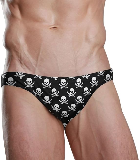 Mens Swim Briefs Skull Sexy Bikini Swimwear Quick Dry Swimsuit with Drawstring for Swimming Surfing Pool Large - skull swimsuit
