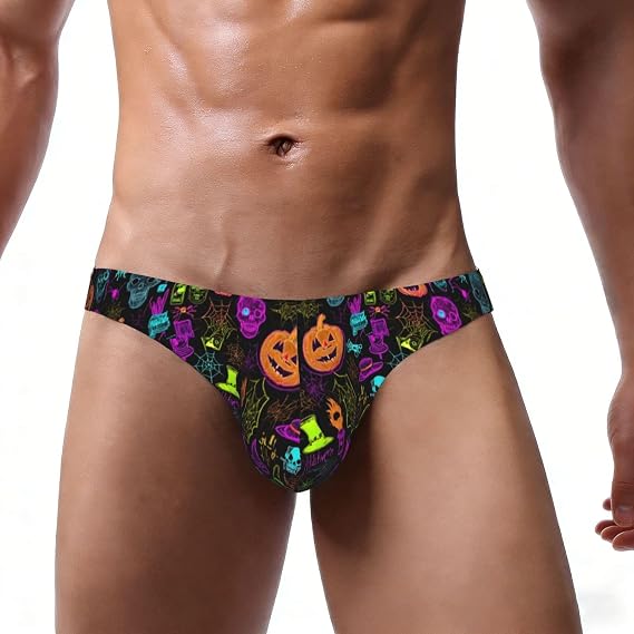 Halloween Skull Printed Men's Sexy Bikini Briefs - Low Cut Swim Underwear for Beach, Pool & Daily Wear - skull swimsuit