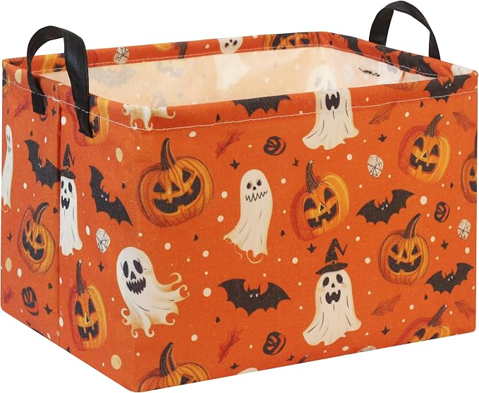 Rectangular Halloween Basket for Boys and Girls Kids Trick or Treat Pumpkin Basket for Halloween Parties Cute Storage Bin Organizer Box Room Decor(Yellow Pumpkin Ghost) - skull toilet paper