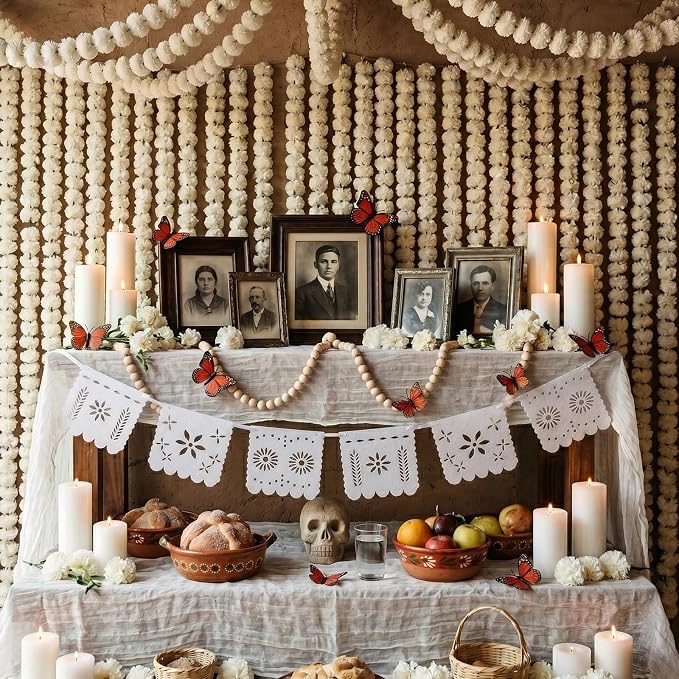 AceOrbit 88 Pcs Dia De Los Muertos Ofrenda Altar Decor Set, White - skull carpet