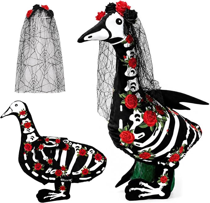 2 Pcs Skeleton Porch Goose Outfits, Day of The Dead Lawn Goose Costumes - sugar skull costume