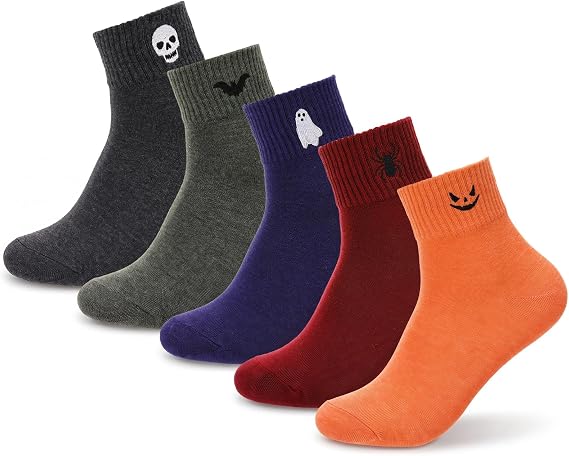 5 Pairs Women Socks Crazy Embroidered Ghost Pattern Halloween - sugar skull costume