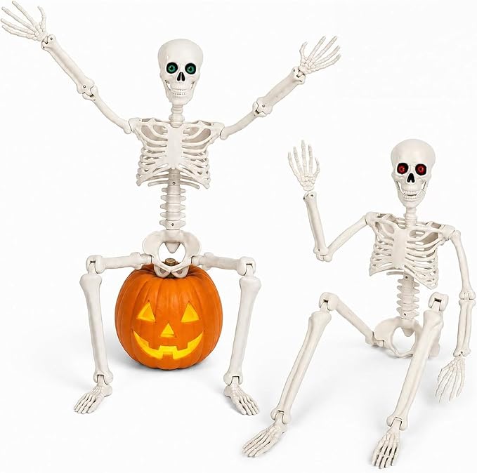 Halloween Skeleton Decorations – 2 Pack Poseable Skeletons