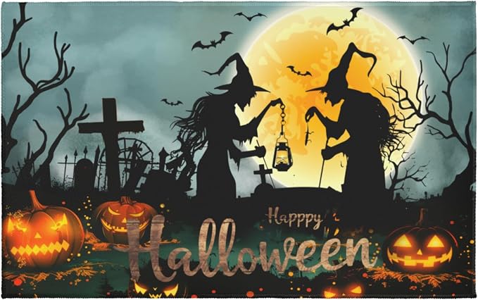Happy Halloween Bath Mat Rugs Witch Pumpkins Bathroom Door Mats 32X20 Inch Non Slip Soft Low Pile Doormat Indoor Shower Rug for Kitchen Bathroom Entrance Entryway Floor Decor