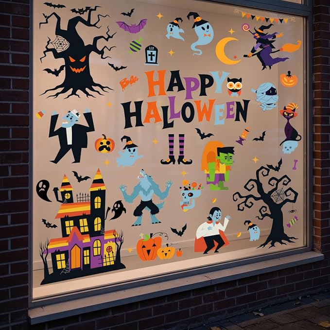 Halloween Decorations - 9 Sheets Window Cling Stickers - skull sticker