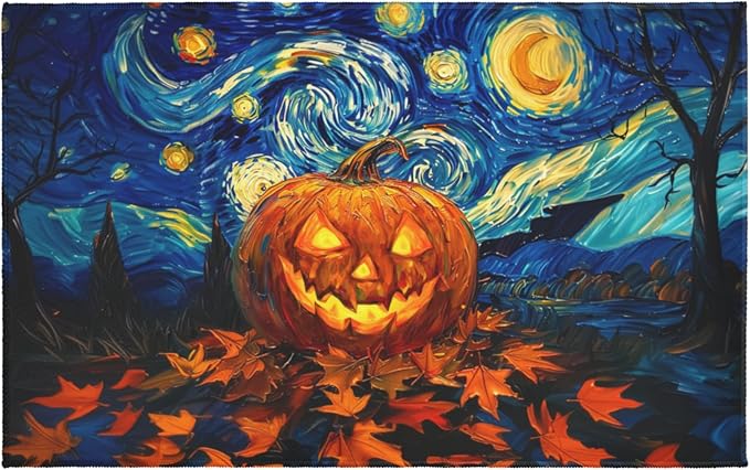 Halloween Bath Mat Pumpkin Starry Night Bathroom Rugs 20″ x 32″ Washable Holiday Maple Leaf Shower Floor Decor Mats Soft Non Slip for Tub Bathroom Laundry Room