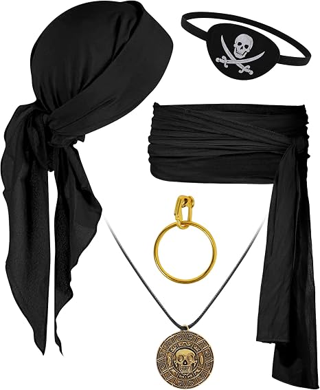 Pirate Costume Accessories Set Women Men Adult Bandana Waist Sash - skull wallet