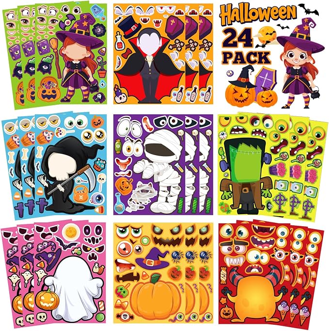 Halloween Stickers for Crafts, Make A Face Sticker, 24 Sheets - skull sticker