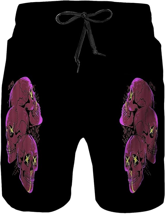 Mens Swim Trunks with Mesh Lining,Quick Dry Board Shorts Beach Pants Swimwear Bathing Suits - skull swimsuit