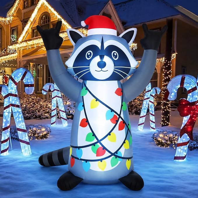 5 ft Christmas Inflatable Raccoon with LED Lights Outdoor