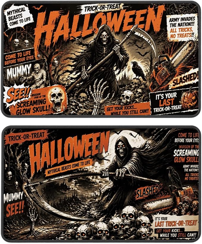 Gothic Halloween Kitchen Rugs Set of 2, Spooky Skeleton Skull Halloween Mats with Stickers, Non Slip Washable Gothic Kitchen Decor Floor Mats for Home Bathroom Doorway Entryway, 16x28 Inch - skull toilet mat