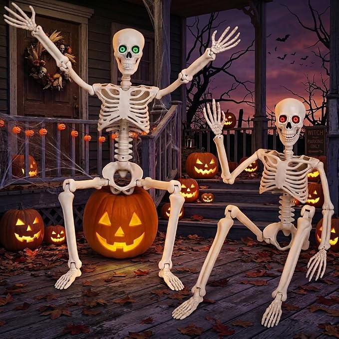 Halloween Skeletons Decor 36 Inches 2 Pack with Eyes & Movable Joint - skeleton