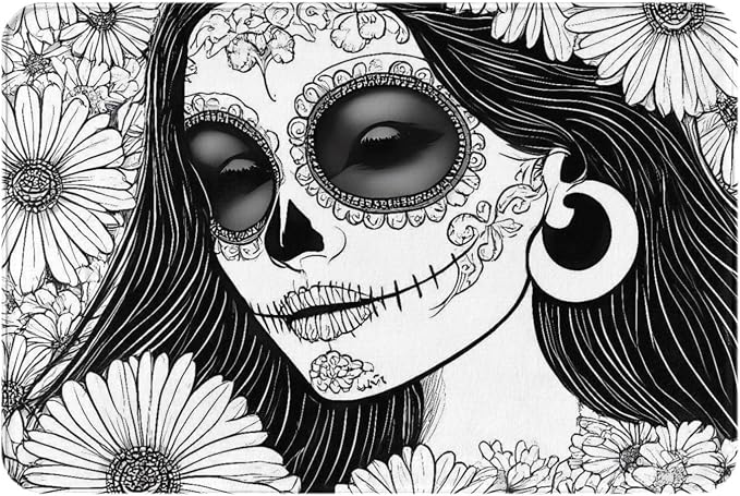 Floral Sugar Skull Portrait Print Door Mat 16x24 Non Slip Entry Rug Outdoor Indoor Welcome Mat Low Profile Floor Mat for Front Door Patio Kitchen - skull floor mat