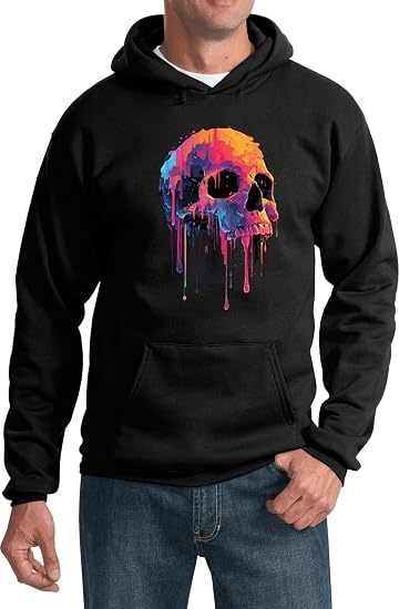 Colorful Dripping Skull Graphic Hoodie Neon Melted Skull Art Hooded Sweatshirt - skull hoodie