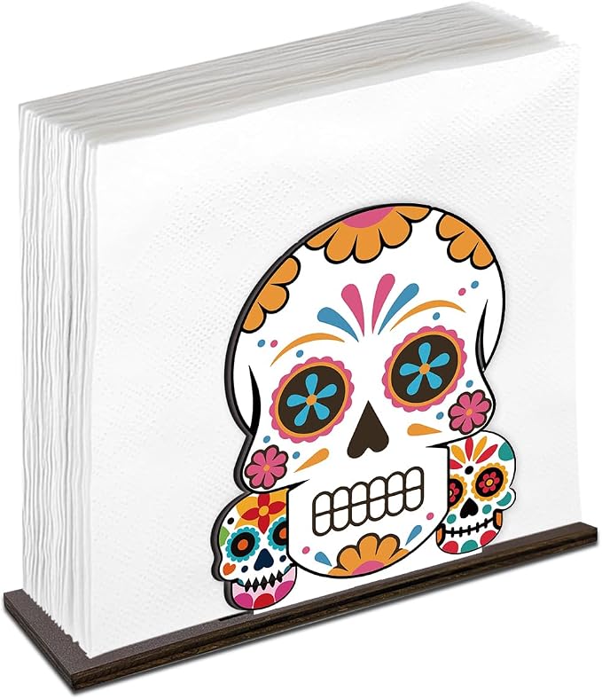 Singhaaje Day of the Dead Napkin Holder Sugar Skull Napkin Holder Decor - skull candle