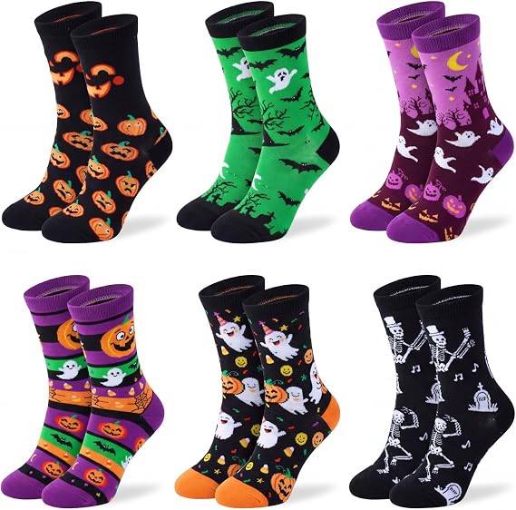 Giggling Getup Halloween 6 Pairs Funny Cotton Socks for Women, Novelty Cute Socks for Women - sugar skull costume