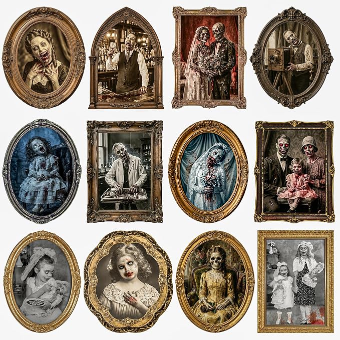 Halloween Decorations Indoor Scary 3D Changing Face Moving Portraits 12Pack - skull wall art