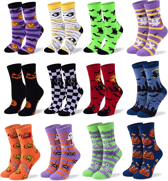 JOYIN Halloween 12 Pcs Womens Funny Socks with Ghost Pattern, Novelty Socks for Women and Men as Presents - sugar skull costume