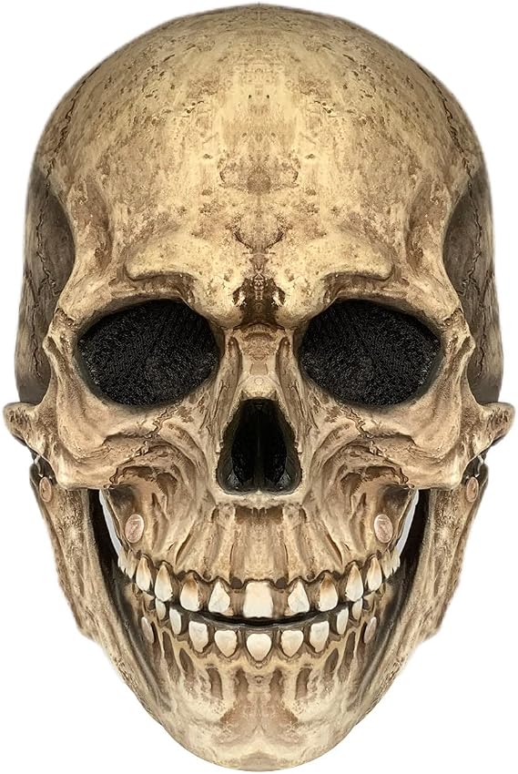 NTSWZYS Realistic Adult Halloween Full Head Skull Mask with Movable Jaw,Scary Latex Helmet for Cosplay Party Props - skull helmet