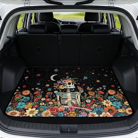 Skull Cargo Liner Mat All-Weather Trunk Mat 29" x 39" Anti-Slip Backing Cargo Cover Sturdy Protection for Cars, SUVs, Vans & Trucks - skull floor mat