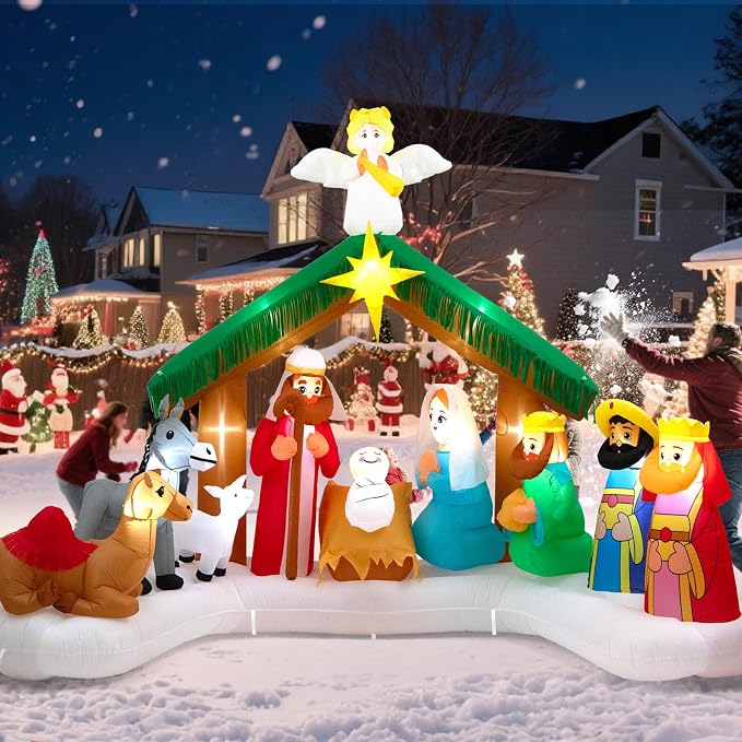 12FT Christmas Inflatables Nativity Scene: Large Xmas Outdoor Yard Decor - skull inflatable