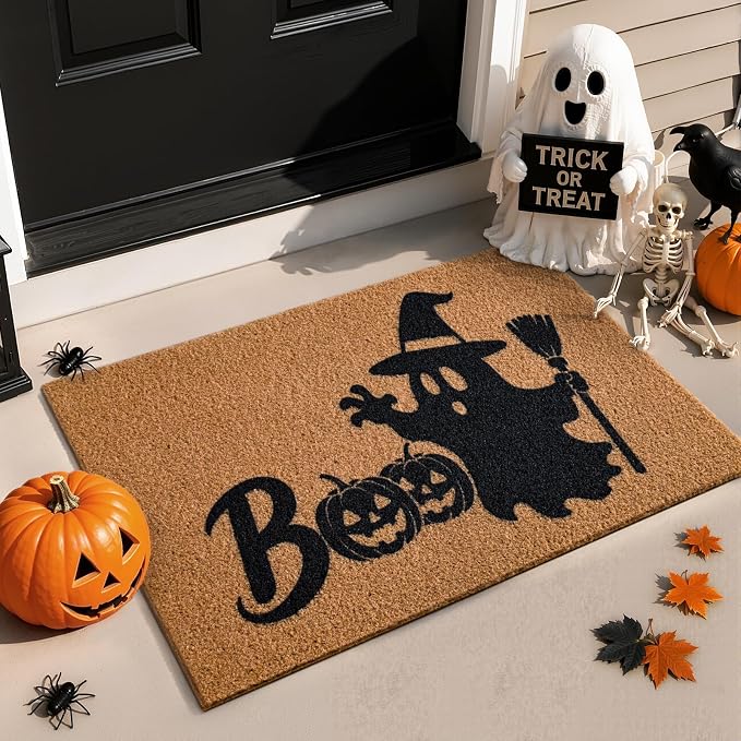 Halloween Door Mat Cute Boo Ghost, 17" x 29" Non-Slip Outdoor/Indoor - skull floor mat