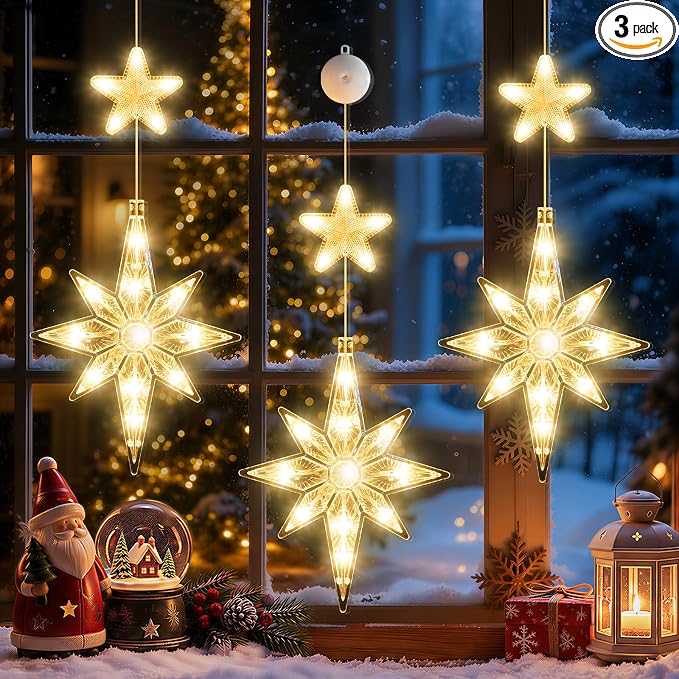 3 Pack Christmas Window Lights Decorations Warm White Lucky Star String - string light