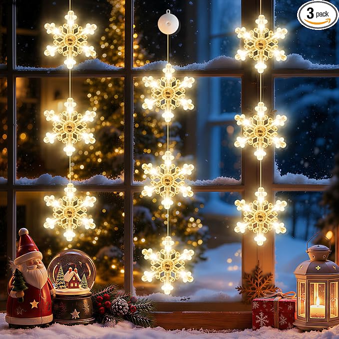 LYUBASA 3Pack Christmas Window Lights Decorations Snowflake String - string light