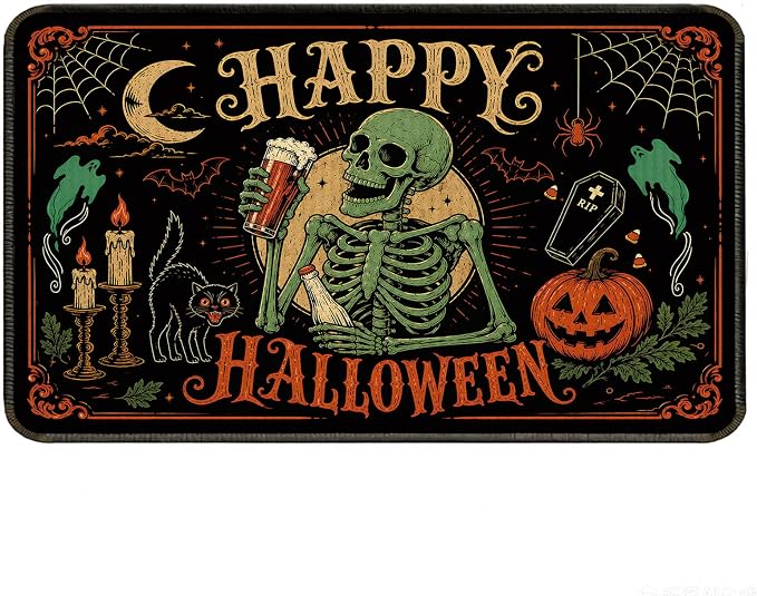 Halloween Door Mat Outdoor for Front Door Rustic Entryway Mat Non-Slip - skull door mat