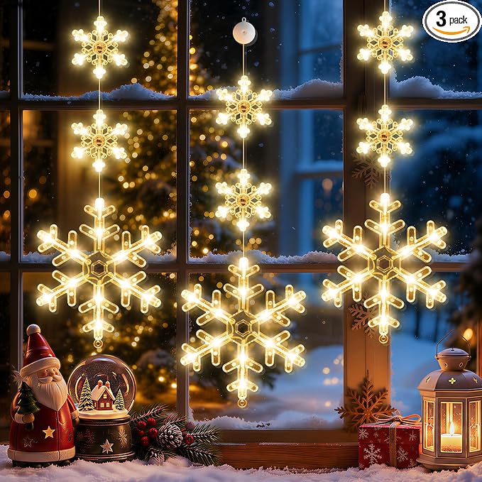 LYUBASA 3Pack Christmas Window Lights Decorations Snowflake String - string light