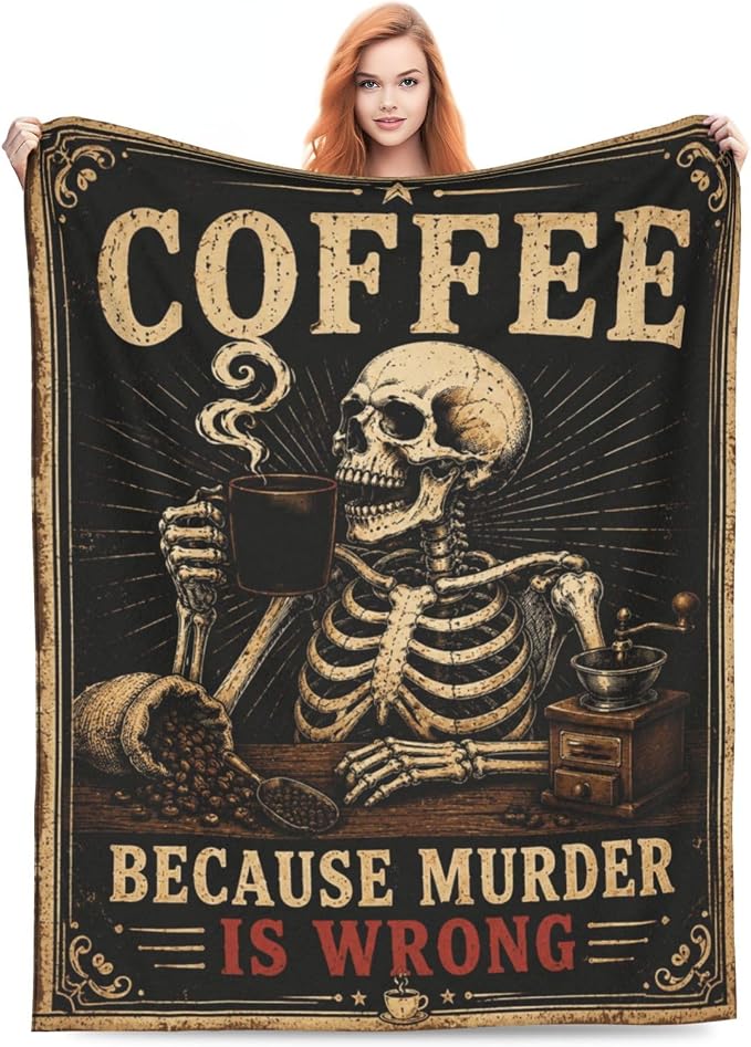 Vintage Skeleton Coffee Blanket for Kids Women Adults, Gothic Skull Throw Blankets, Soft Lightweight Fleece for Bed Sofa Home Living Room Decor, Birthday Gifts, 50x60in - skull blanket