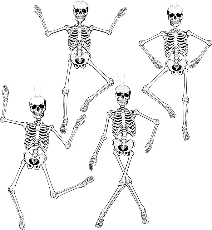 4Pcs 48" Halloween Paper Jointed Skeletons, Posable Skeleton Cutouts - skeleton