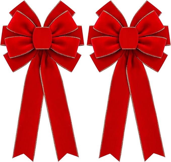 2 PCS Velvet & Polyester Red Christmas Bows for Trees Home Decoration - skull wreath