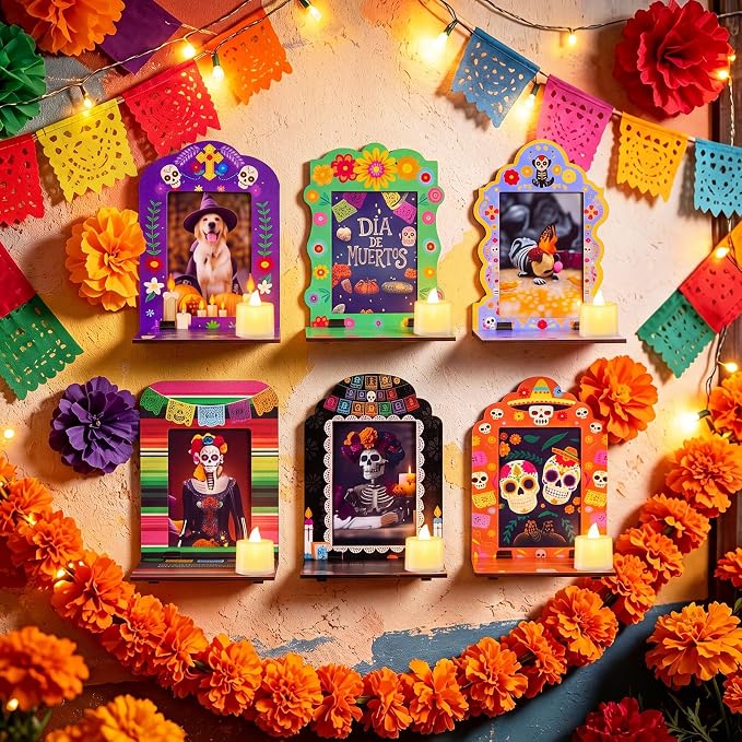 6 Sets/12 Pcs Dia De Los Muertos Wall Decorations Picture Frames
