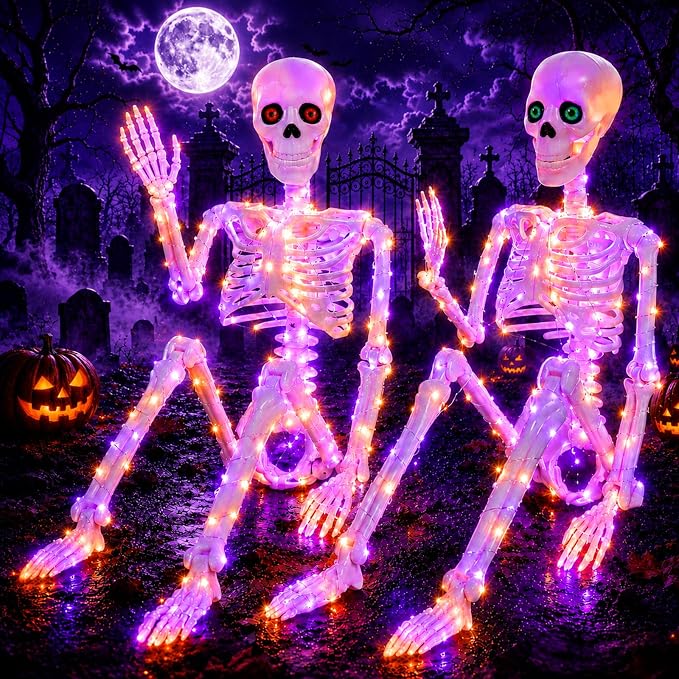2Pack36 Halloween Skeleton Decoration with Orange&Purple Light - skeleton