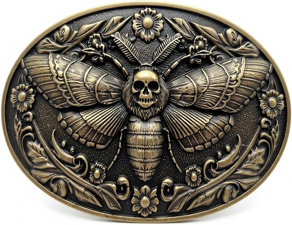 Western Belt Buckles Men Women, Vintage Skull Moth Gothic Rodeo Cowgirl Cowboy Belt Buckle - skull wallet