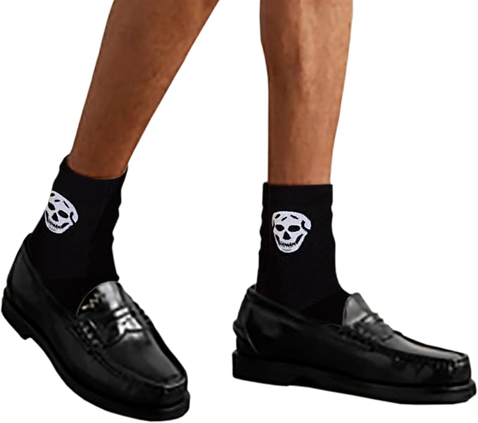 Mazeology Large Skull Streetwear Socks, Black and White, Combed Cotton Blend, Unisex One Size for Men and Women - sugar skull costume